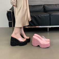 批发网红夏季新款时尚外穿厚底坡跟凉鞋防水台女鞋透明高跟凉拖鞋