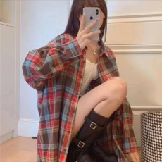 批发春<b class='q'>夏</b>复古格纹长袖衬衫外套女2024新款早秋装韩版时尚学生外搭