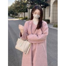 批发高级感赫本风粉色毛呢外套女秋冬新款<b class='q'>韩版</b>小个子宽松显瘦呢子大衣