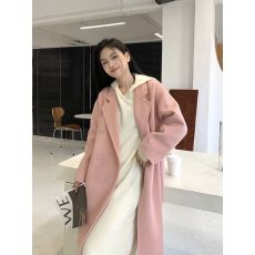 批发粉色毛呢外套多巴胺<b class='q'>长款</b>韩系气质西装领燕麦色小个子氛围感秋冬