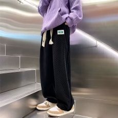 批发秋款棋盘格休闲裤子男宽松抽绳阔腿裤高街垂感直筒裤