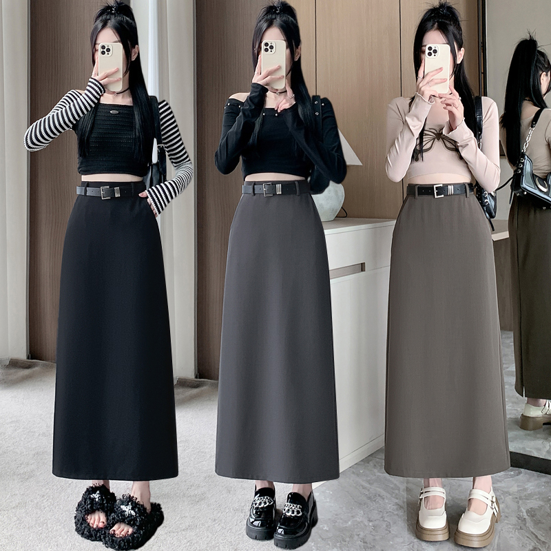 2026春夏新款修身显瘦直筒包臀裙A字半身裙黑色中长款一步长裙子