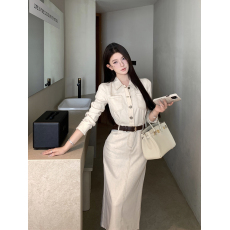 批发实拍新款法式复古性感收腰显瘦气质工装连衣裙<b class='q'>长裙</b>子女