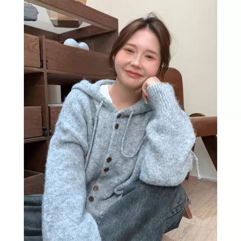 Hooded Sweater Cardigan Jacket Women's Autumn and Winter Thickened Korean Style Loose Lazy Style Knitted Sweater Top