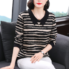 批发2025<b class='q'>春</b>秋新款大码宽松显瘦上衣减龄长袖t恤女中年妈妈洋气打底衫