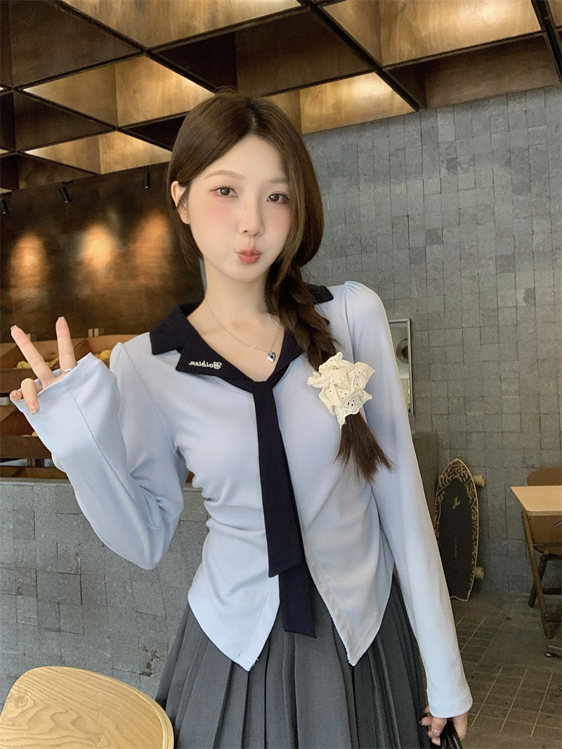 LN54373# 大码早秋新款POLO领长袖 服裝批發女裝批發服飾貨源