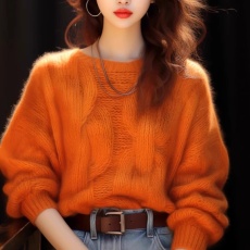 批发2026新款欧货重工漂亮橘色粗线毛衣女春秋小香风上衣慵懒风针织衫