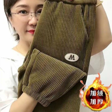 批发现货~加绒/不加绒 秋冬大码灯芯绒复合<b class='q'>宝宝</b>绒<b class='q'>哈伦裤</b>女高腰束脚裤