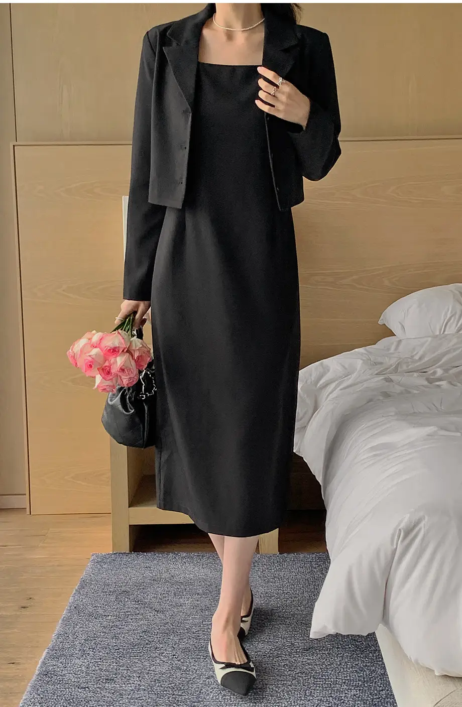 프렌치 감성 블레이저+슬리브리스 원피스 세트 상세 이미지 2