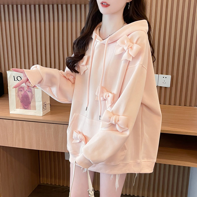 실사 320 그램 후아 면 복합 빅 사이즈 여성 의류 봄 가을 얇은 긴팔 후드티 여성 한국 스타일 루즈핏 디자인 센스 맨위