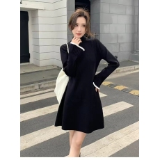 批发秋冬新款内搭针织连衣裙女小黑裙中长款打底小个子毛衣a字毛衣裙