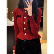 批发小香风短款蝴蝶结毛衣<b class='q'>外套</b>春装女2026新款<b class='q'>修身</b>长袖针织开衫上衣女