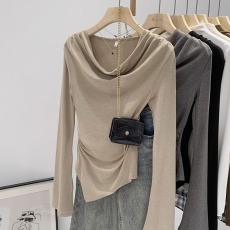 批发官图1✖️1螺纹羊绒260克<b class='q'>长袖</b>t恤女2026春秋新款口水领<b class='q'>打底衫</b>上衣