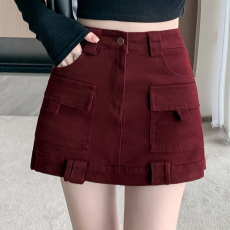 批发实拍春<b class='q'>夏</b>新款牛仔A字半身裙裤女美式高腰工装裙+洗水弹力热裤