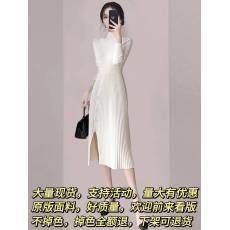 批发出口意大利品牌尾货秋冬季女装小香风名媛高领针织打底连衣长裙