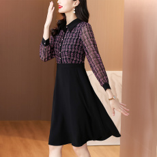 批发法式<b class='q'>印花</b>拼接 A 字裙 2026 秋冬新款 长袖收腰气质显瘦女装打底裙