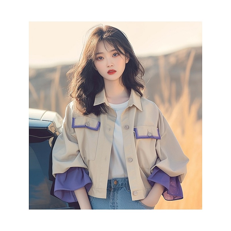 이른 가을 새로운 고유 한 슈퍼 잘 생긴 맨위 한 부서 느긋한 바람 차가운 바람의 소리 루즈핏 카키 색 패치워크 워크웨어 여성 코트