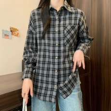 批发实拍2025秋冬装大码女装格子休闲宽松衬衫设计感小众衬衣