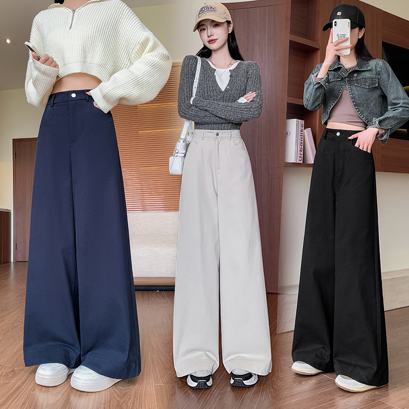 봄 여름 새로운 레트로 캐주얼 바지 워시 물 면 와이드 레그 팬츠 리프트 엉덩이 스트레이트 팬츠 하이웨이스트 한국 스타일 다용도 바닥 청소 바지