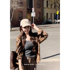 批发Bigking大金家 咖色纯棉格纹衬衫女秋季休闲宽松垂感<b class='q'>长袖</b>开衫上衣