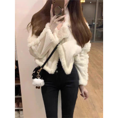 批发新款白<b class='q'>色</b>羊羔毛绒短款外套女秋冬加厚高级感气质小香风<b class='q'>西装</b>领上衣