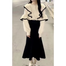 批发2025新款<b class='q'>毛衣</b>针织鱼尾连衣裙子女秋冬高级感过年新年战袍两件套装