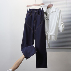 批发实拍2026<b class='q'>春</b>新款大码阔腿牛仔长裤女胖MM高腰显瘦拖地裤窄版直筒裤