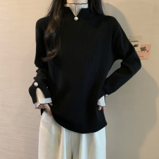 批发实拍胖妹妹春装大码<b class='q'>女装</b>毛衣显瘦假两件套头针织衫宽松韩版上衣