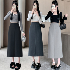批发灰色轻熟气质半身裙春<b class='q'>夏</b>2026新款女装后开叉百搭显瘦中长款直筒裙