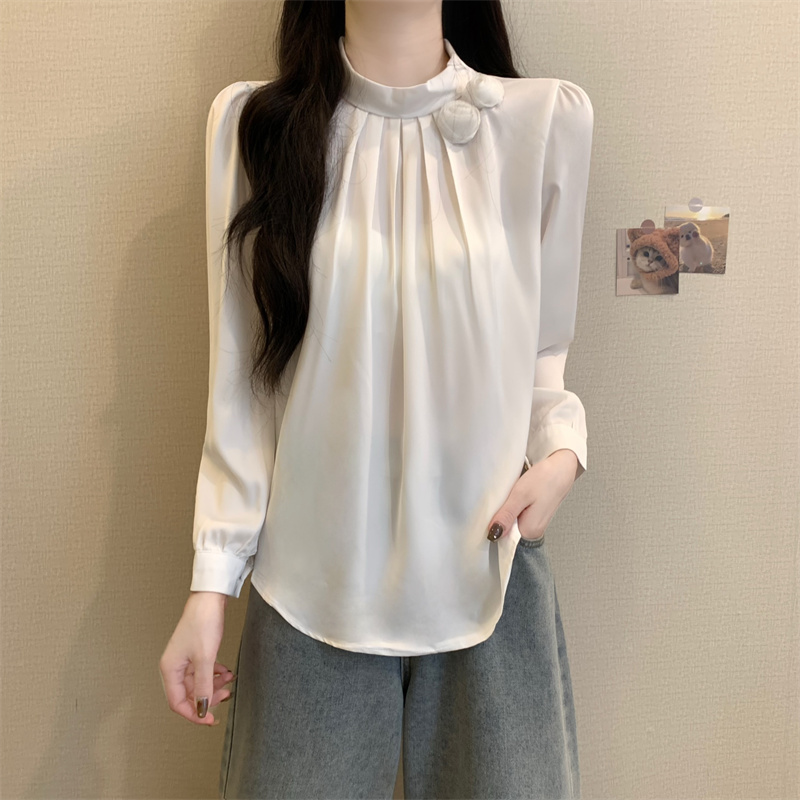 PF22140#大码女装2024秋新款别致漂亮小衫设计感衬衫女高级感轻奢女裝貨源服裝批發