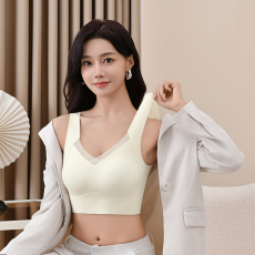 批发无痕磨绒保暖内衣女无钢圈性感网纱拼接V型软支撑舒适美背文胸罩