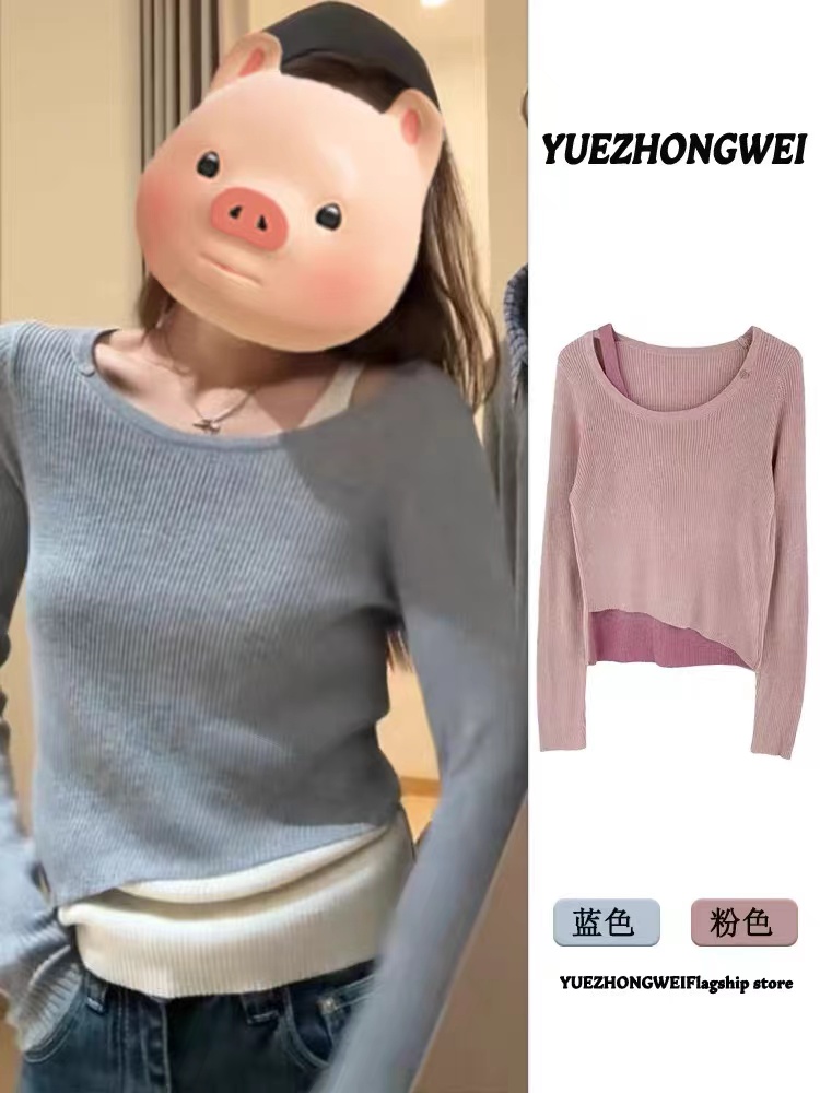 이른 가을 새로운 디자인 센스 순수한 욕망 바람 깊은 V 넥 패치워크 긴팔 프릴 낙서