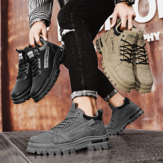 批发2024秋季新款时尚<b class='q'>复古</b>风皮革拼接系带厚底马丁鞋户外运动圆头男鞋