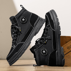 批发秋季新款帆布透气<b class='q'>运动</b>板鞋日常百搭高帮系带男士休闲鞋冷粘男鞋