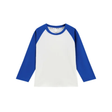 批发儿童圆领牛角肩插色长袖T恤撞色纯棉精梳紧密210克后包领一件可拿