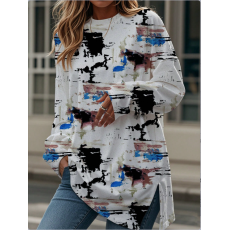 批发跨境欧美亚马逊速卖通2024秋季新款女装上衣时尚印花圆领T恤女