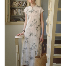 批发2026年夏季新款新中式斜襟盘扣水墨竹影改良旗袍<b class='q'>连衣裙</b><b class='q'>女</b>