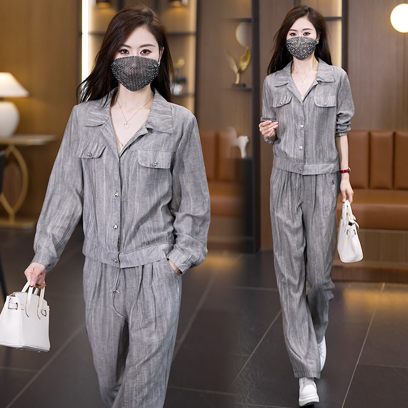 실사 2026 이른 가을 새로운 품격 다용도 빅 사이즈 세트 여성 루즈핏 스트레이트 팬츠 도루 센스 투피스 세트 트렌디