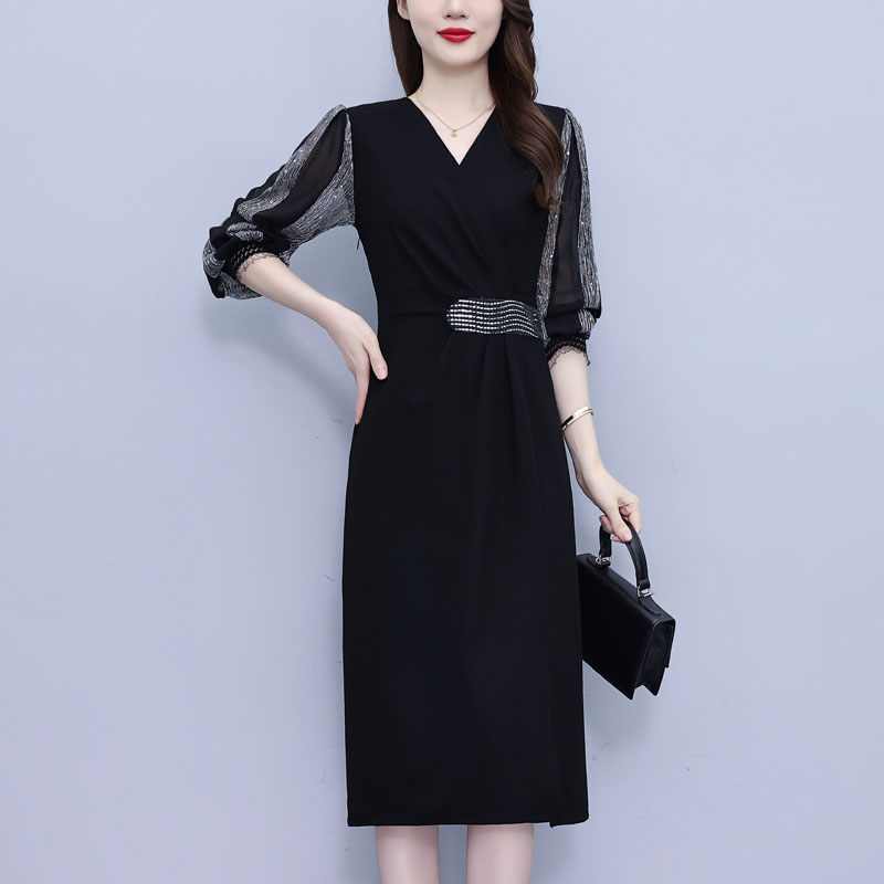 PF26317# 轻奢高级感早秋长袖连衣裙女新款贵夫人气质年轻妈妈裙子女裝貨源服裝批發