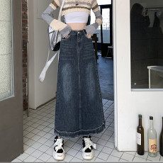 批发实拍牛仔<b class='q'>半身</b>裙女2025新款秋冬小个子修身显瘦高腰a字中长款裙子