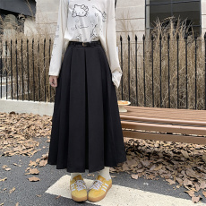 批发实拍灰色半身裙女2025秋冬高腰遮胯A字伞裙中长款西装百褶裙