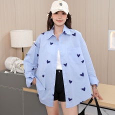 批发实拍<b class='q'>韩版</b>春秋爱心印花衬衫原宿风休闲宽松百搭设计感衬衣外套女