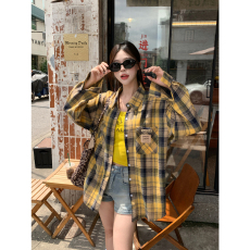 批发实拍 大码宽松显瘦格子百搭复古早<b class='q'>秋</b>长袖衬衣上衣外套衬衫女