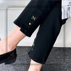 批发韩版高腰直筒裤女2024春秋新款显瘦弹力黑色小个子法棍烟管裤
