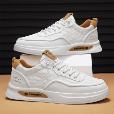 批发秋季新款皮面男士休闲免系带板鞋纯色百搭日常工作厚底增高男鞋