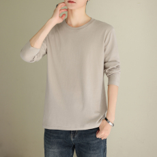 批发春秋新款套头长袖t恤男宽松时尚圆领100%纯棉T恤男休闲百搭打底衫