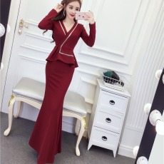 批发实拍2026春网红气质修身v领礼服长裙收腰显瘦包臀<b class='q'>连衣裙</b>A#