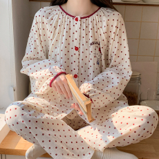 批发实拍韩版新款KT猫纯棉纱布睡衣女<b class='q'>春秋</b>季长袖长裤<b class='q'>婴儿</b>棉家居服<b class='q'>套装</b>