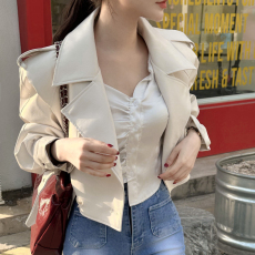 批发清仓特价 不退不换 韩国气质英伦风西装领休闲百搭PU皮衣短外套