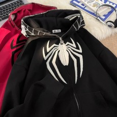 批发美式复古街头蜘蛛开衫连帽卫衣男女设计感小众不一样的情侣装外套